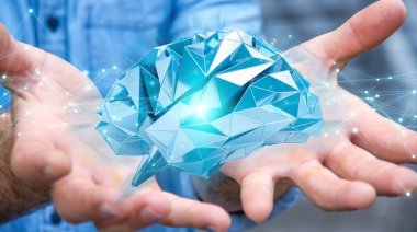 Dijital röntgen insan beyni arabirimi 3d renderi kullanarak iş adamı