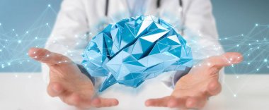 Dijital beyin arabirimi 3d render tutan doktor