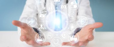 Dijital tıbbi futuristik bir arayüze 3B oluşturmayı kullanarak doktor