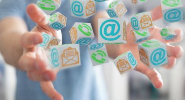 Kayan küp 3d render tarayıcı kullanarak iş adamı