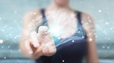 Dijital röntgen insan beyni arabirimi 3d rende kullanarak iş kadını