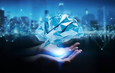 Dijital röntgen insan beyni arabirimi 3d rende kullanarak iş kadını