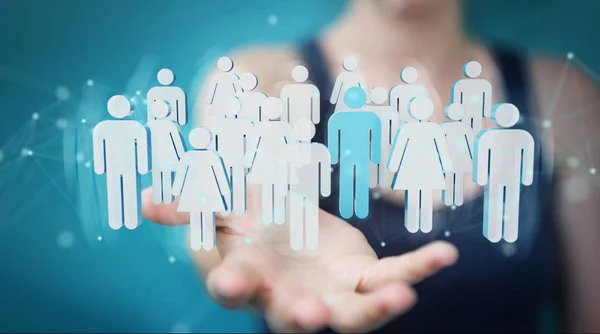 Affärskvinna holding grupp människor 3d-rendering — Stockfoto