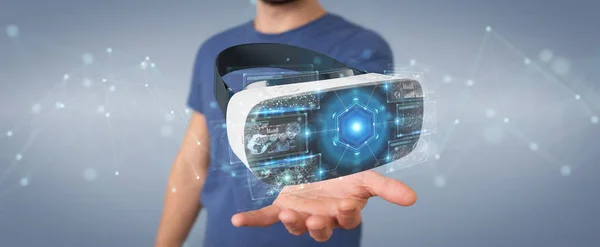 Affärsman med virtuell verklighet glasögon teknik 3d renderin — Stockfoto