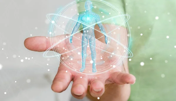 Homem de negócios usando digital raio-x corpo humano interface de varredura 3D ren — Fotografia de Stock