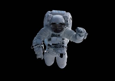 Siyah arka plan 3d işleme öğeleri üzerinde izole astronot 