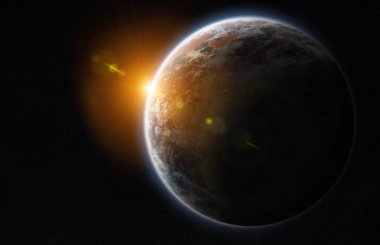 Uzak bir gezegende sistemi ile exoplanets 3d render elem alanda