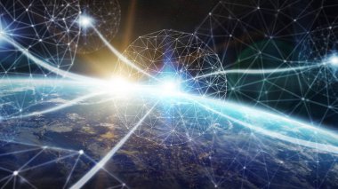 3d render bağlantılar sistem ve veri değişim gezegende toprak