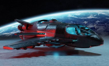 Gezegen arka plan 3d işleme öğeleri üzerinde fütüristik uzay aracı