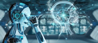 Beyaz erkek cyborg yapay zeka 3d render oluşturma