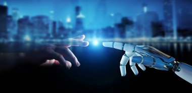 İnsan parmağı 3d render dokunmak beyaz cyborg parmak