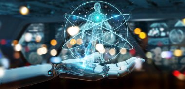 İnsan vücudu 3d render tarama beyaz robot el