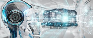 Beyaz kadın insanımsı dijital küresel ağ 3d işleme kullanarak