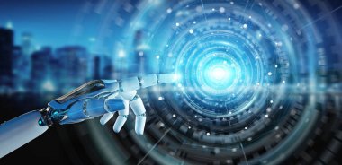 Dijital küresel ağ 3B oluşturmayı kullanarak beyaz insansı ele