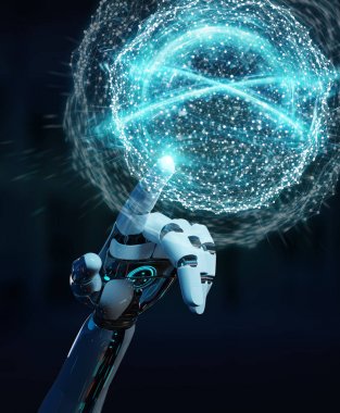 Dijital küresel ağ 3B oluşturmayı kullanarak beyaz insansı ele