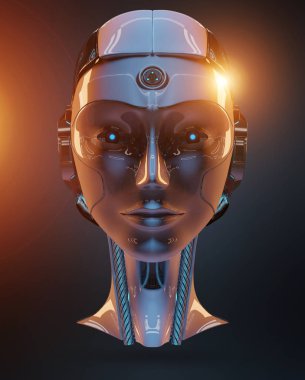 Cyborg baş yapay zeka 3d render