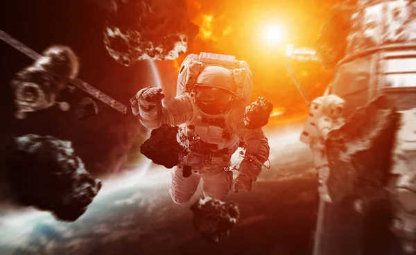 Astronaut svävar i rymden 3d rendering element av denna bild — Stockfoto