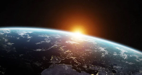 Vedere a planetei albastre Pământ în spațiu elemente de redare 3D ale acestei — Fotografie, imagine de stoc