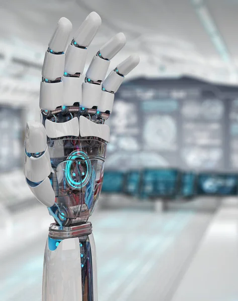 Biały cyborg otwarcie jego ręka renderowania 3d — Zdjęcie stockowe