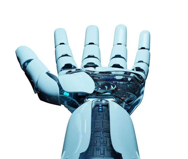 Cyborg bianco che apre la sua mano rendering 3D — Foto Stock