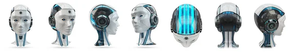 Cyborg cabeça inteligência artificial pacote 3D renderização — Fotografia de Stock