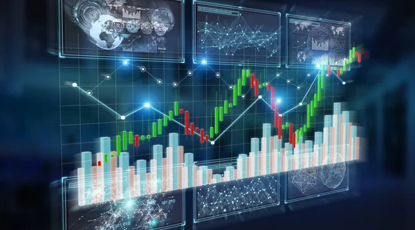 3 d レンダリング証券取引所データとチャート図 — ストック写真