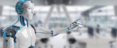 Onun parmak 3d render işaret beyaz erkek cyborg