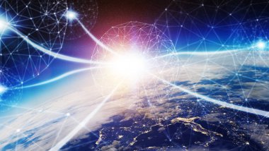 3d render bağlantılar sistem ve veri değişim gezegende toprak