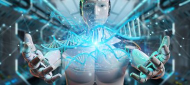İnsan DNA'sı 3d render tarama beyaz erkek cyborg