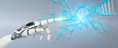 İnsan DNA'sı 3d render tarama beyaz cyborg el