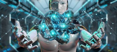 Beyaz robot geleceğin teknolojisi yapısı 3d render oluşturma