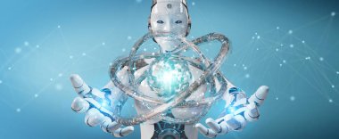 Beyaz robot geleceğin teknolojisi yapısı 3d render oluşturma