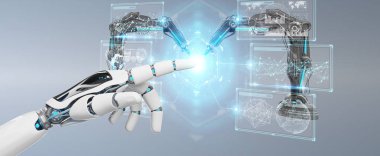 Beyaz dijital ile robot silah kullanarak robot el ekran 3d parçalamak