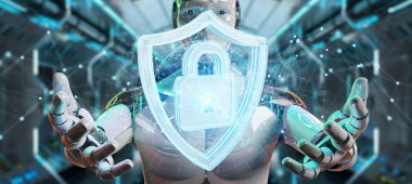 Beyaz adam insanımsı Web güvenlik 3d işleme kullanarak