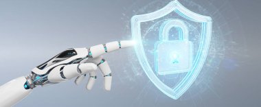 Web güvenlik 3B oluşturmayı kullanarak beyaz insansı ele