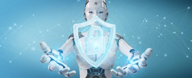 Beyaz kadın insanımsı Web güvenlik 3d işleme kullanarak