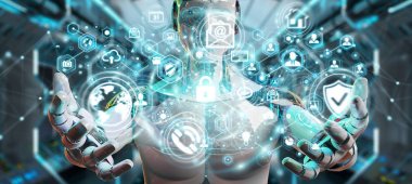 Beyaz adam robot siber güvenlik veri arabirimi 3d işleme kullanarak