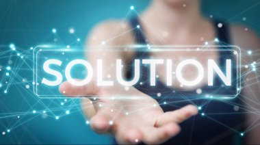 Çözüm dijital metin 3d rendering kullanarak iş kadını