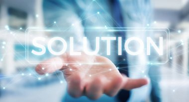 Çözüm dijital metin 3d rendering kullanarak iş adamı