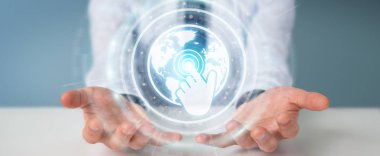 Hologram veri ile dijital ekranlar arabirimini kullanarak iş adamı