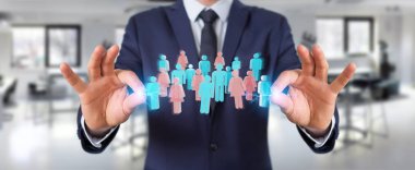3D rendering grup insan kullanarak iş adamı
