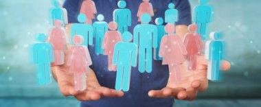 3D rendering grup insan kullanarak iş adamı