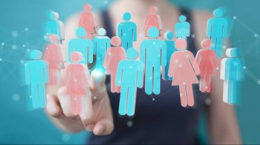 3D rendering grup insan kullanarak iş kadını