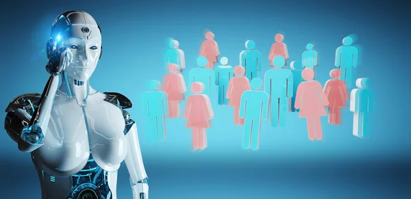 Vita cyborg kontrollerande grupp människor 3d-rendering — Stockfoto
