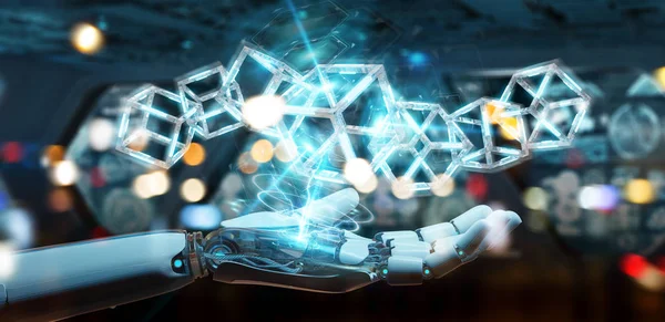 Main de robot blanc créant la future structure technologique 3D renderi — Photo