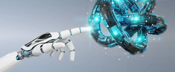 Dłoń biały robot tworzenie przyszłych technologii konstrukcji 3d renderi — Zdjęcie stockowe