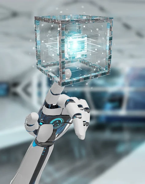 Mano de robot blanco creando estructura de tecnología futura 3D renderi — Foto de Stock