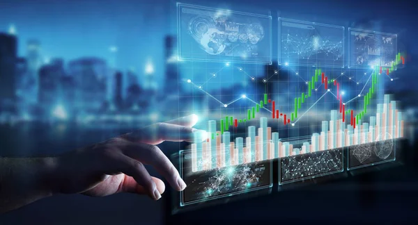 商人使用3d 渲染股票交易数据和图表 — 图库照片