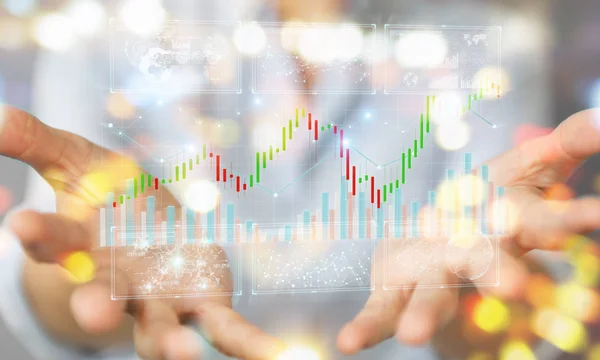 Üzletember 3d rendering tőzsdei adatok és diagramok használata — Stock Fotó