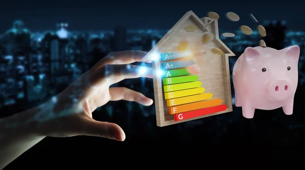 3 d のレンダリングを評価する良いエネルギー グラフとお金を節約の実業家 — ストック写真